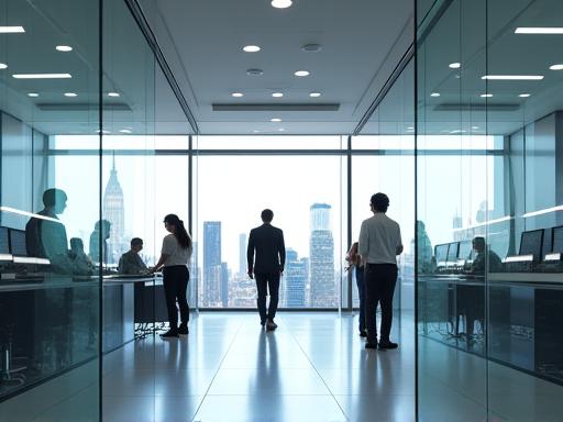 A sleek, modern office interior suggesting a financial technology company.